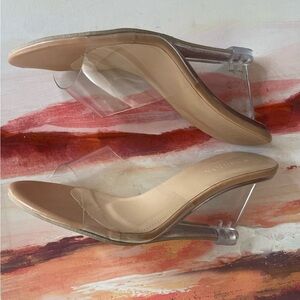 Tan and Clear Wedge Heels — Size 39
(Women's)